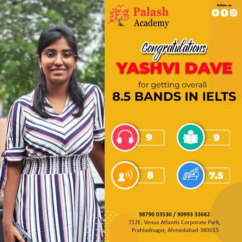 Yashvi Dave — IELTS — Overall 8.5 Bands